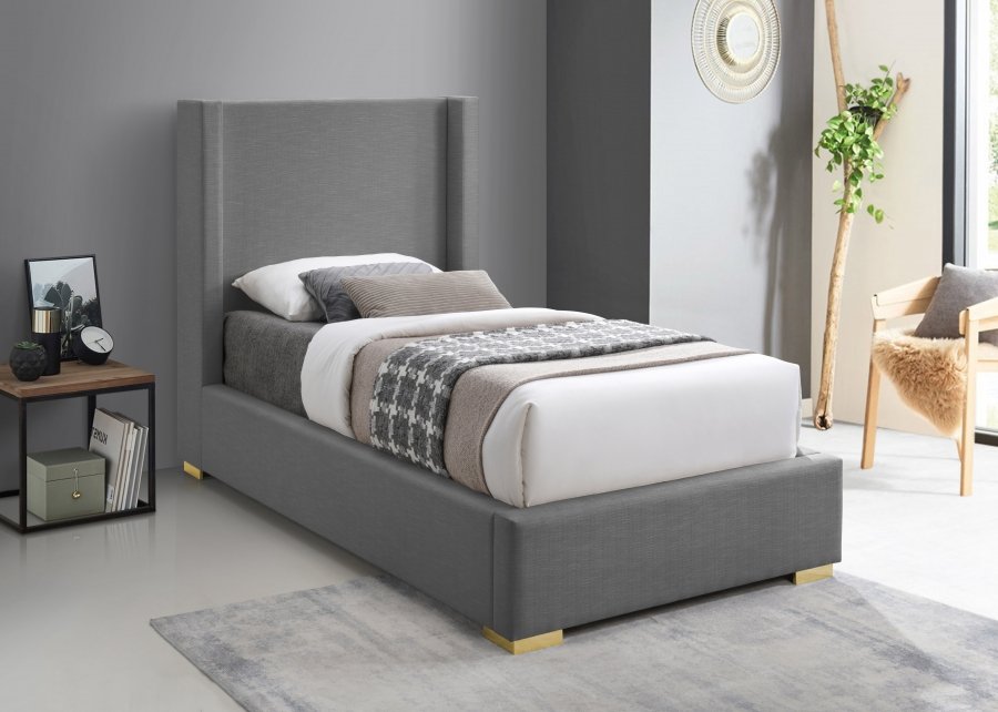 Royce Beige Linen Textured Twin Bed