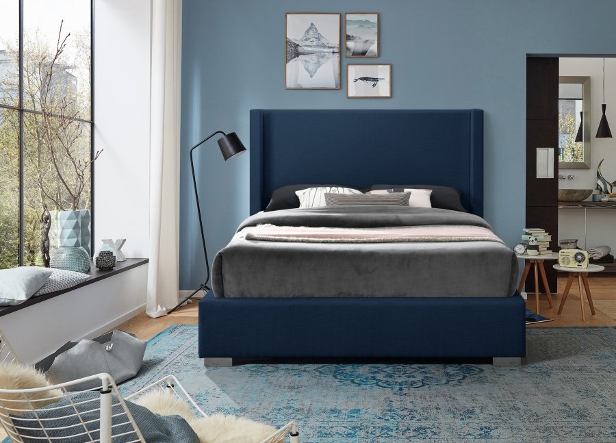 Royce Navy Linen Textured Queen Bed