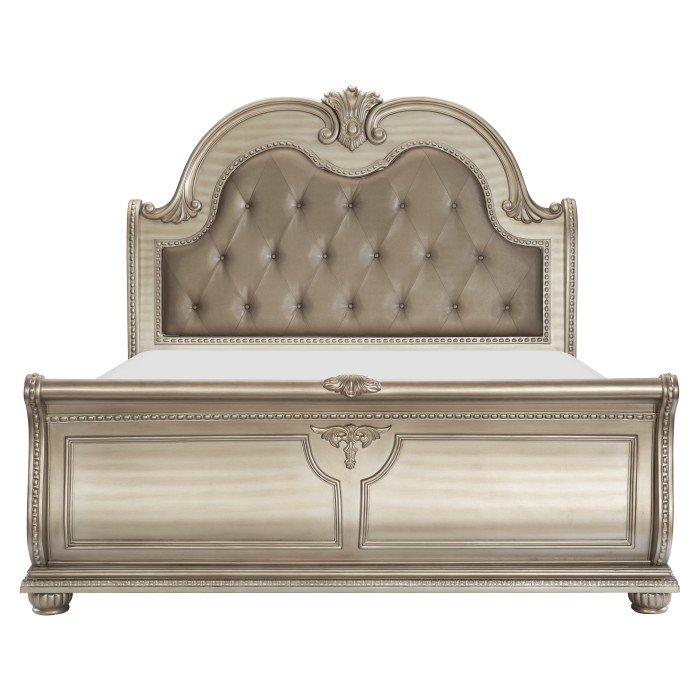Cavalier Collection Silver finish Queen Sleigh Bed