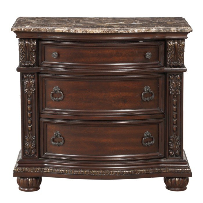 Cavalier Collection Dark cherry finish with gold tipping Night Stand, Marble Top
