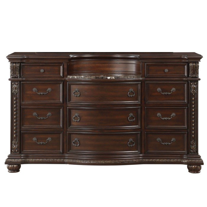 Cavalier Collection Dark cherry finish with gold tipping Dresser, Marble Insert