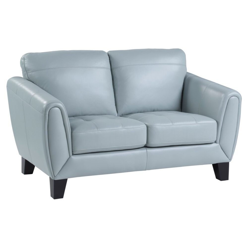 Spivey Collection Loveseat Top Grain Leather Aqua Finish