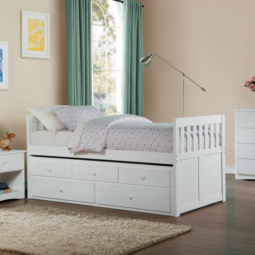 Galen Collection White finish Twin/Twin Trundle Bed