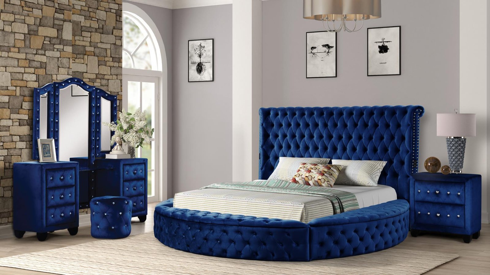 Queen bedroom set with vanity discount