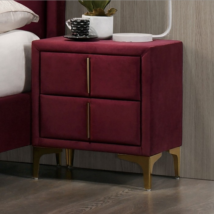 Florizel Red/Gold Fully Upholstered Nightstand