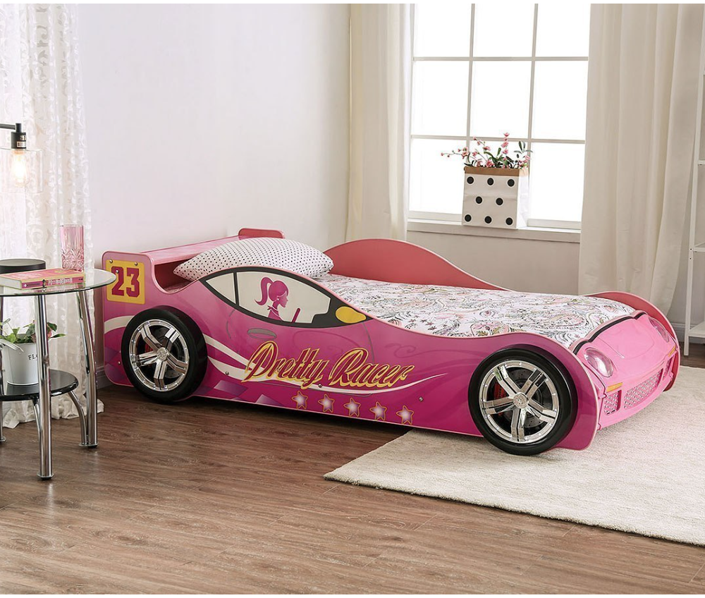 Velostra Pink Race Car Twin Bed