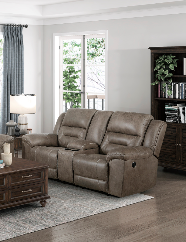 Hazen Collection Brown Double Reclining Love Seat with Center Console