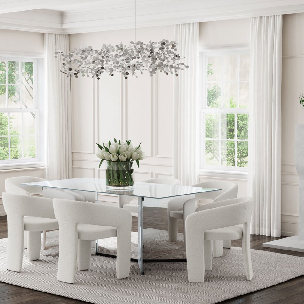 Emery 76-inch Rectangular Mirrored Dining Table 7 Piece Set Silver And Cream