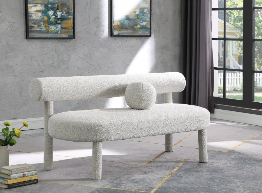 Parlor Cream Boucle Fabric Bench