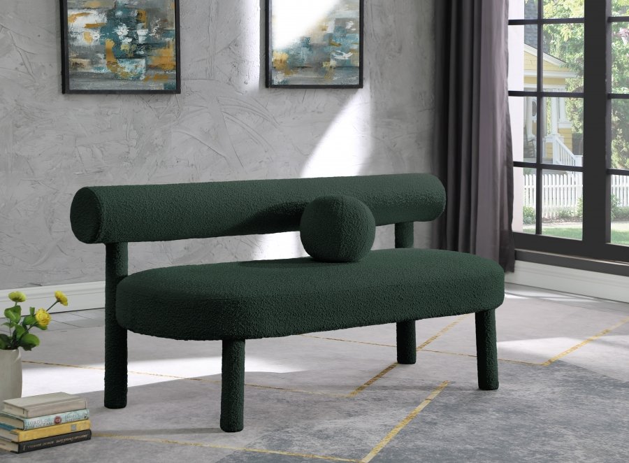 Parlor Green Boucle Fabric Bench