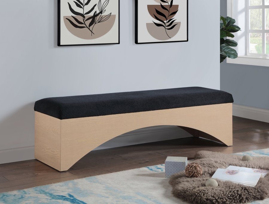 Lawson Black Velour Fur Fabric Upholstered Bench
