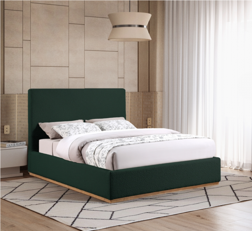 Monaco Green Boucle Fabric Full Bed
