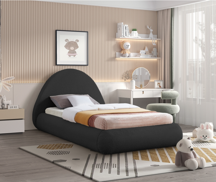 Rudy Black Teddy Fabric Twin Bed