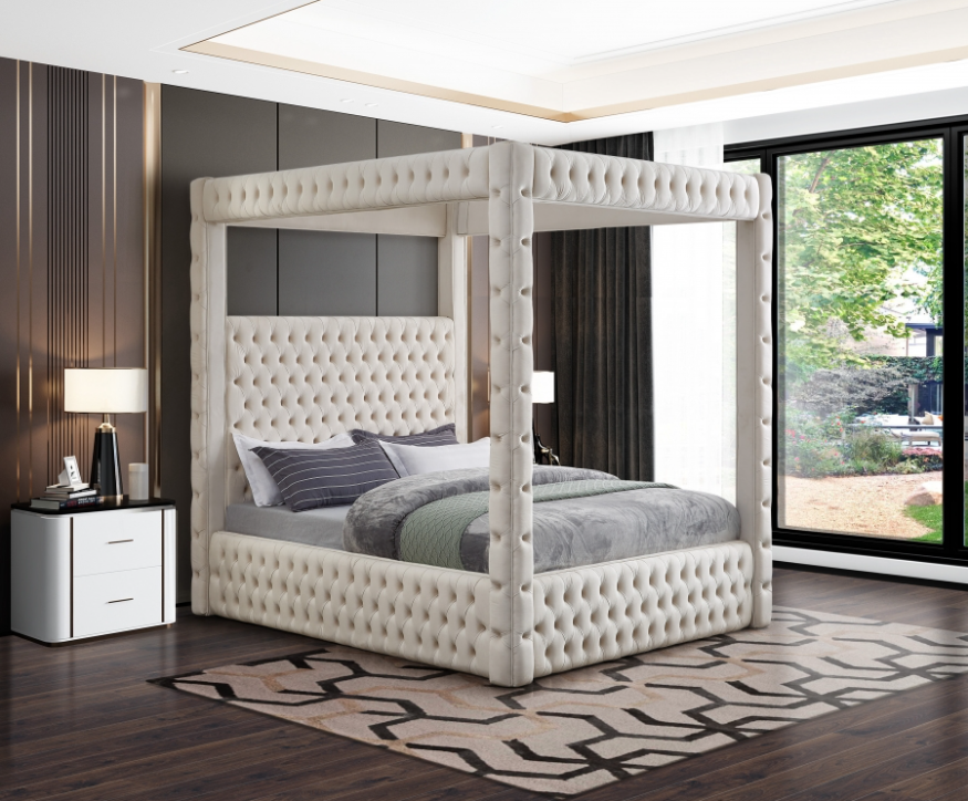 Royal Cream Velvet King Bed