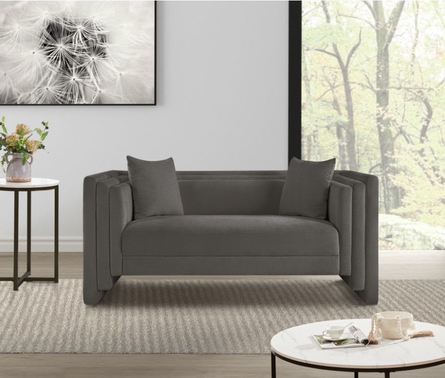 Everett Grey Chenille Fabric Loveseat