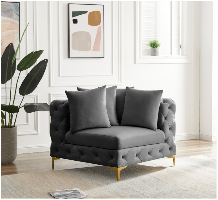 Tremblay Grey Velvet Modular Corner Chair