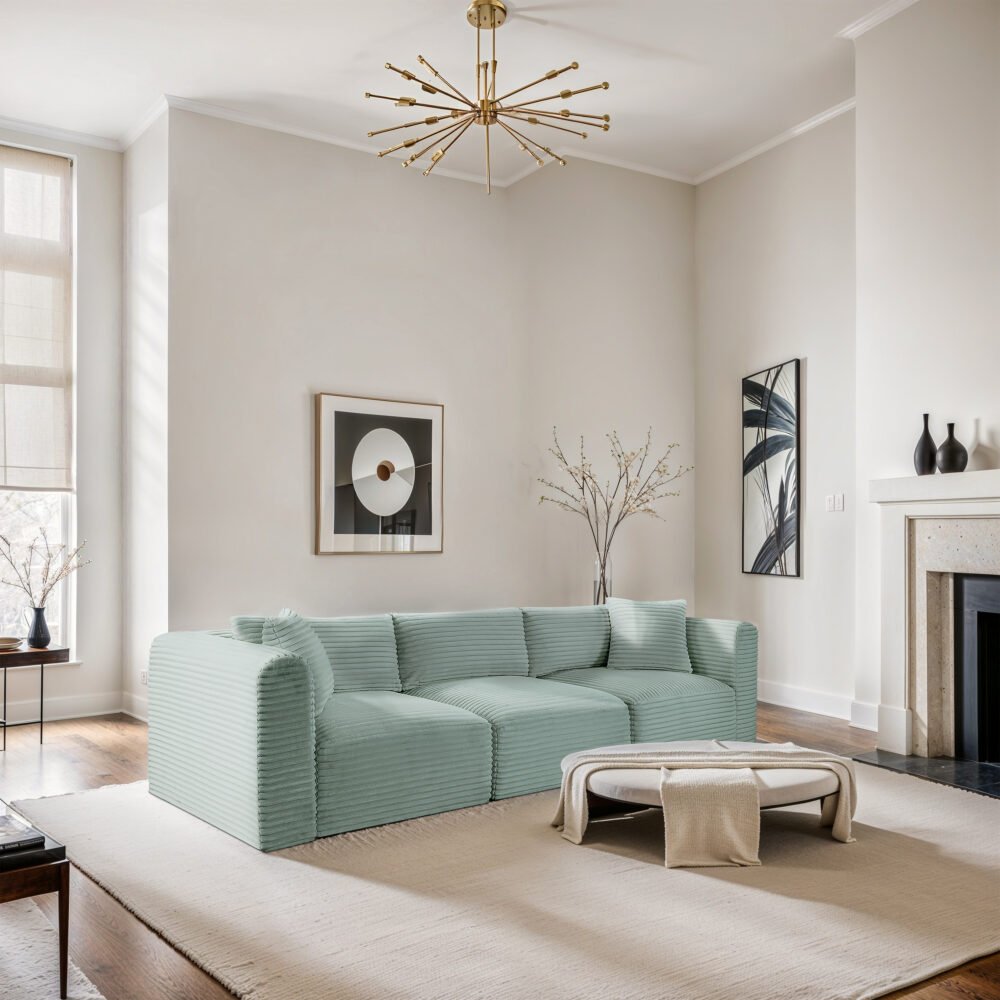 Shaggy Corduroy Performance Fabric Upholstered Modular Sofa