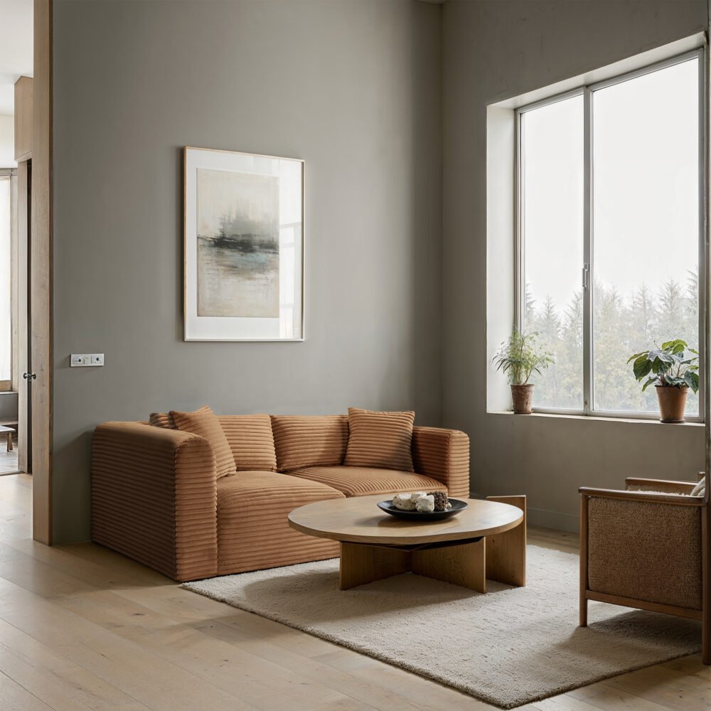 Shaggy Corduroy Performance Fabric Upholstered Modular Loveseat