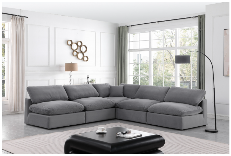 Comfy Grey Velvet Sectional