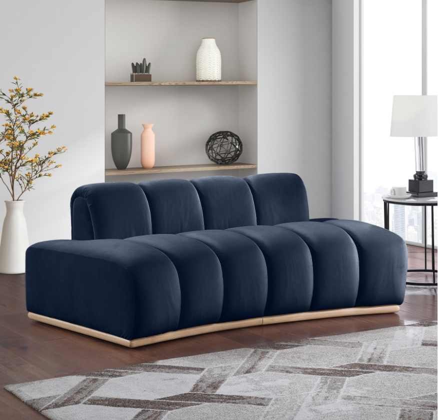 Jace Navy Velvet Upholstered Loveseat