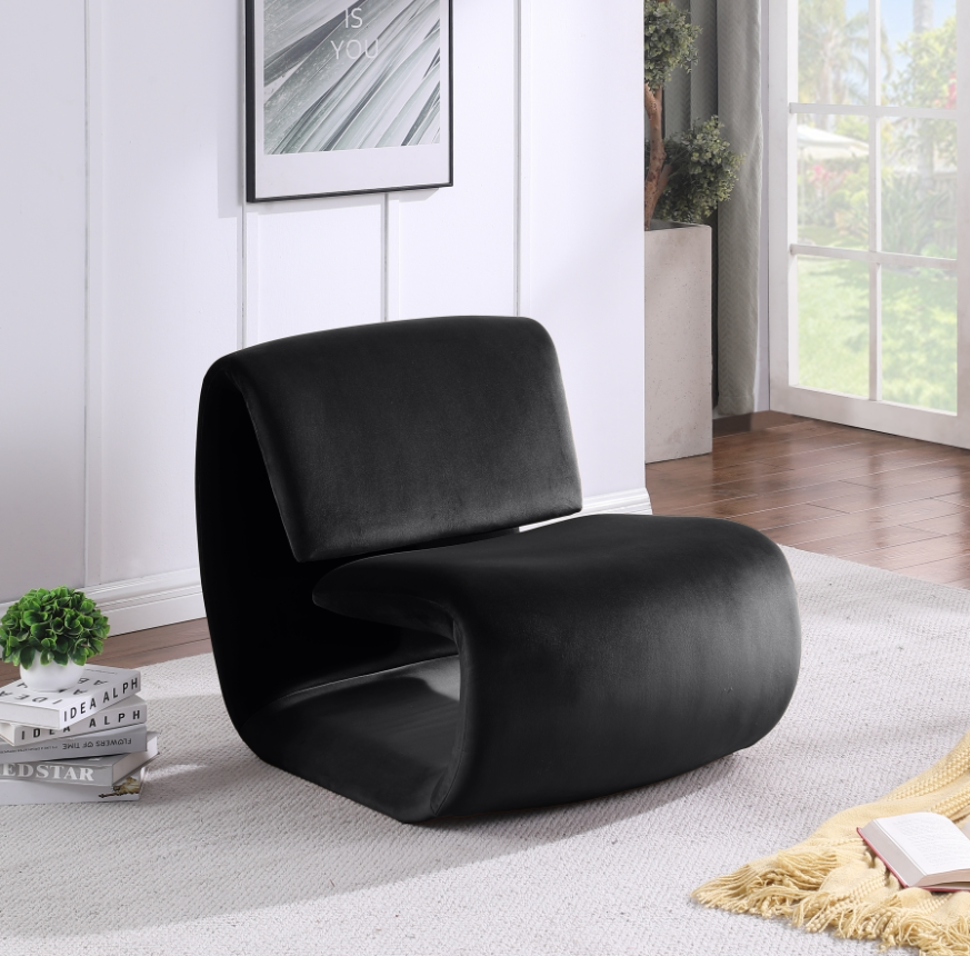 Nouveau Black Velvet Upholstered Accent Chair