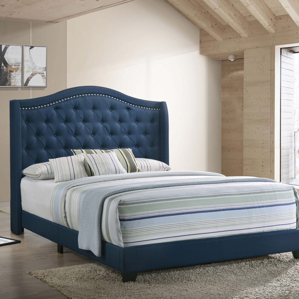Sonoma Upholstered Eastern King Wingback Bed Blue