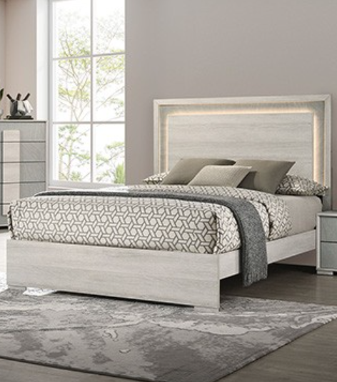 Lincolt White Wash/Stone Gray Queen Bed