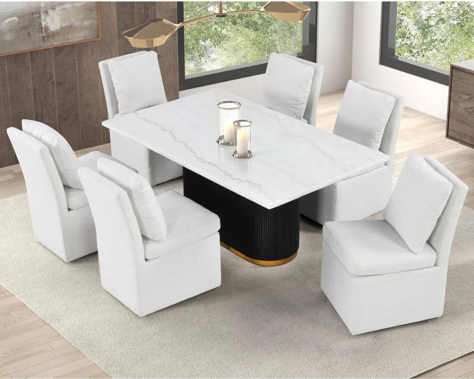 Morges Black/White Rectangular Dining Marble Table