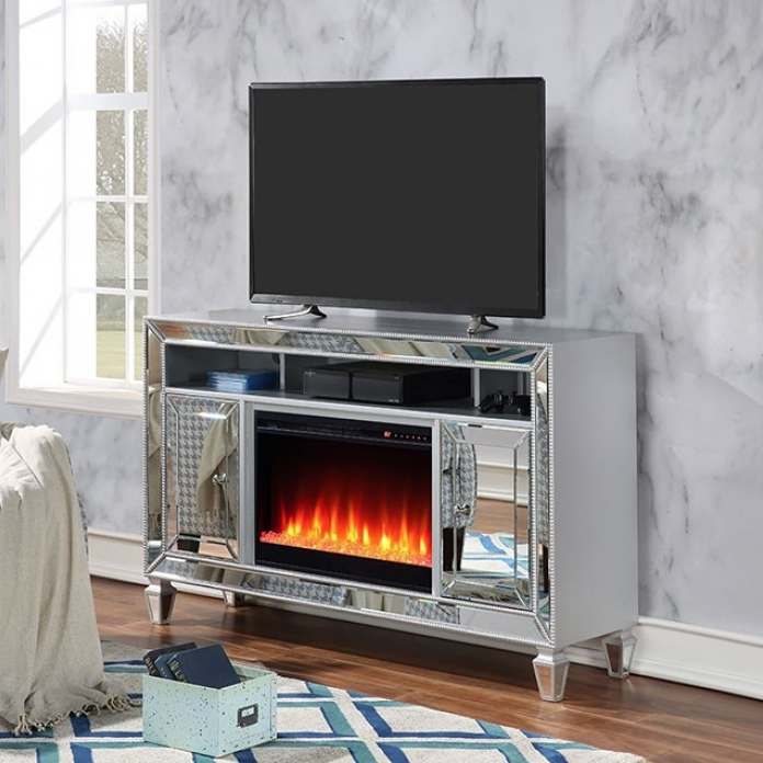 Seginus TV Stand w/ Fire Place Metal Legs