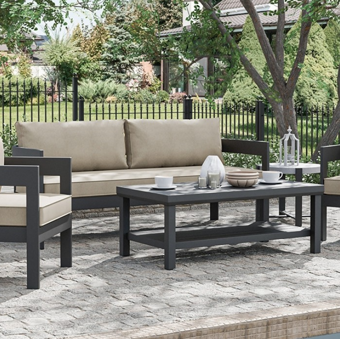 Lotus Sofa & Coffee Table Set Black/Light Brown