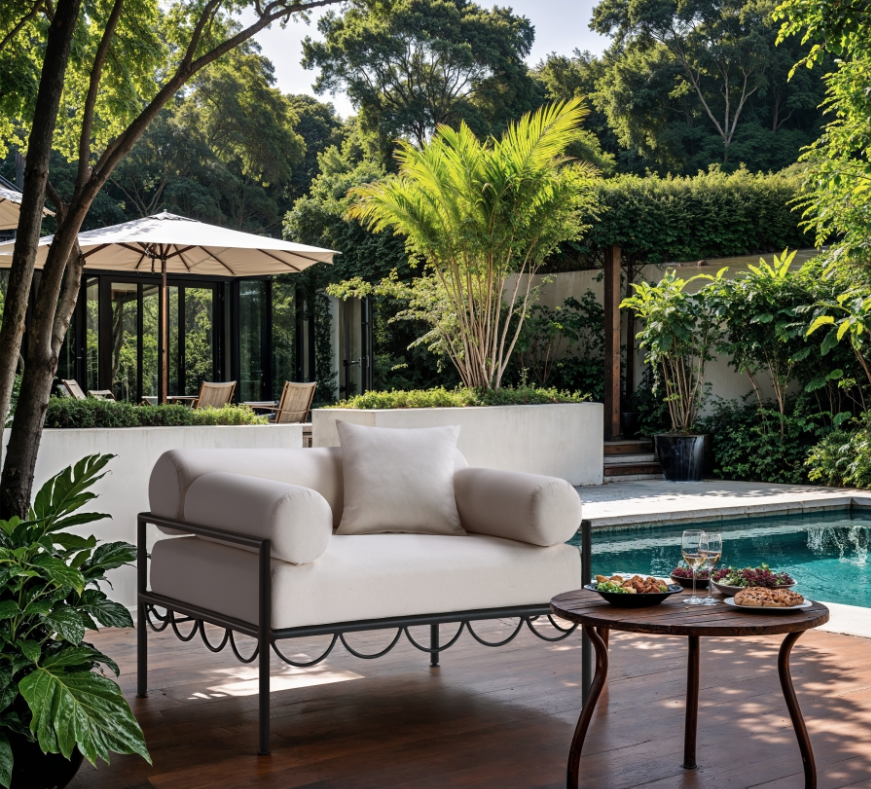 Portofino Cream Resilient Water Repellent Fabric Upholstered Outdoor Patio Chair
