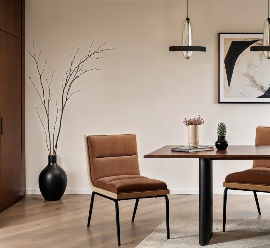 Viceroy Cognac Fabric Upholstered Dining Chair Set-2