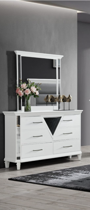 MARCO METALLIC WHITE DRESSER WITH LED 3D MIRROR