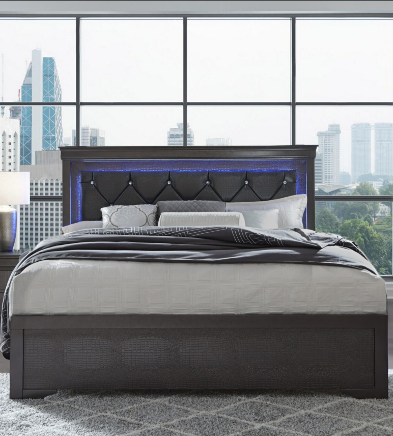 POMPEI METALLIC GREY QUEEN BED WITH LED