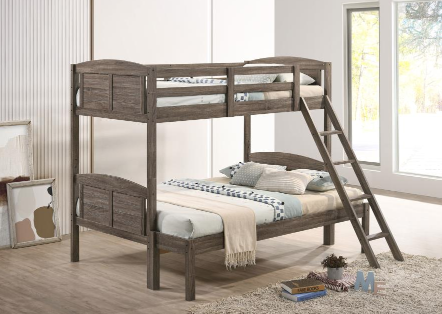 Flynn Wood Twin Over Full Bunk Bed with Mattress Weathered Brown