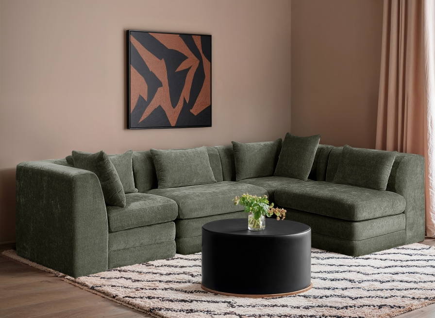 Stellar Green 114" Chenille Fabric Upholstered 4Pc. Modular Sectional
