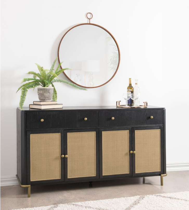 Arini 2-drawer Cane Door Dining Sideboard Server Black