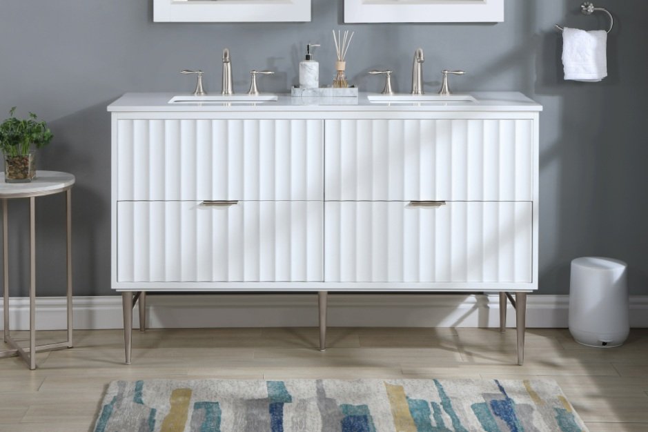 Modernist 60"  Engineered Stone Top And Solid Wood Base Bathroom Vanity