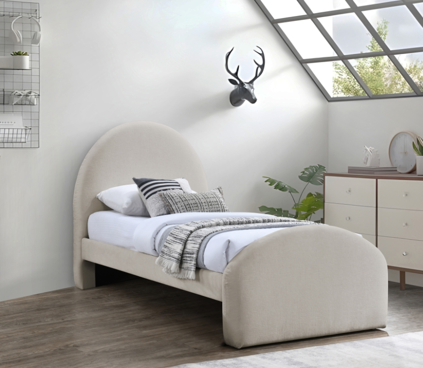Andaz Chenille Fabric Upholstered Twin Bed Beige