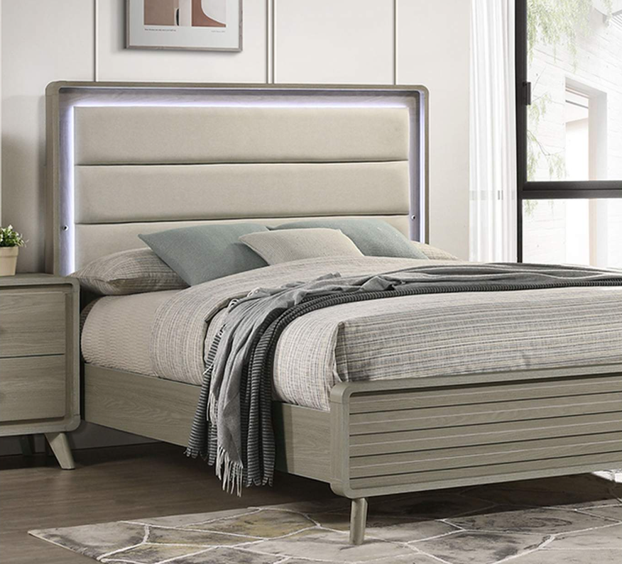 Rainier Gray Queen Bed/w LED on Headboard
