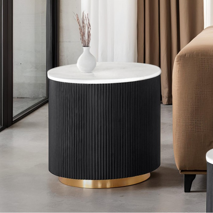 Virden Round End Table Black/White/Gold