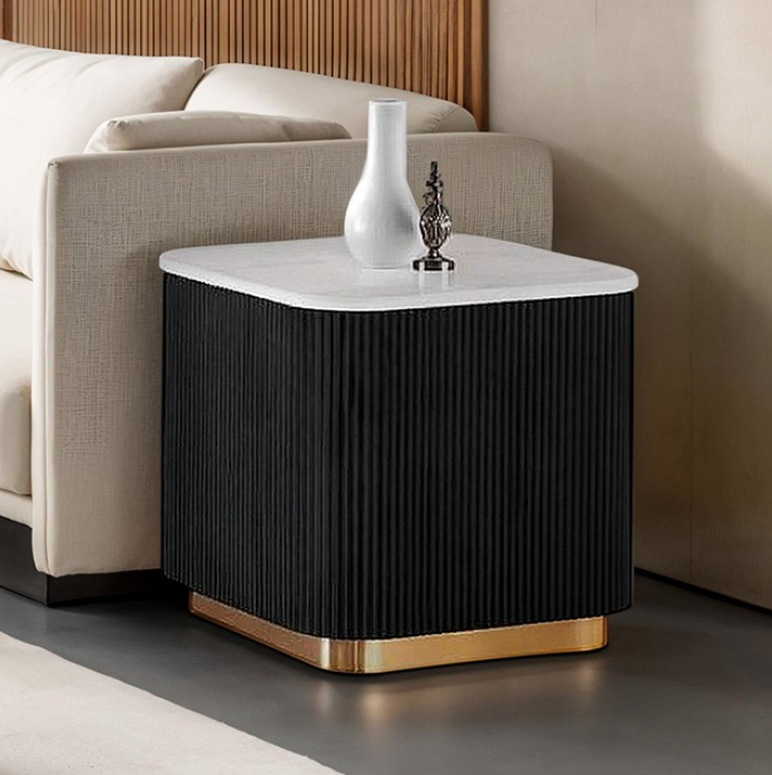 Virden Square End Table  Black/White/Gold