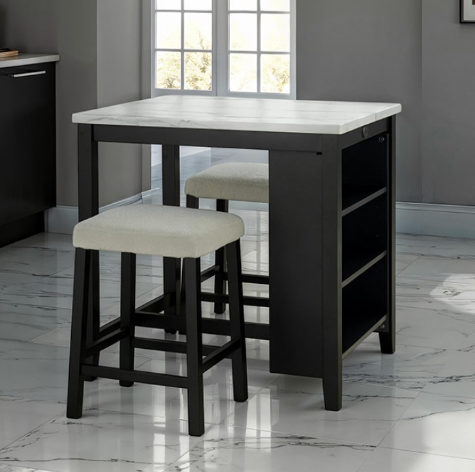 Chalcedony 3 Pc. Dining Table Set Black/White/Ivory