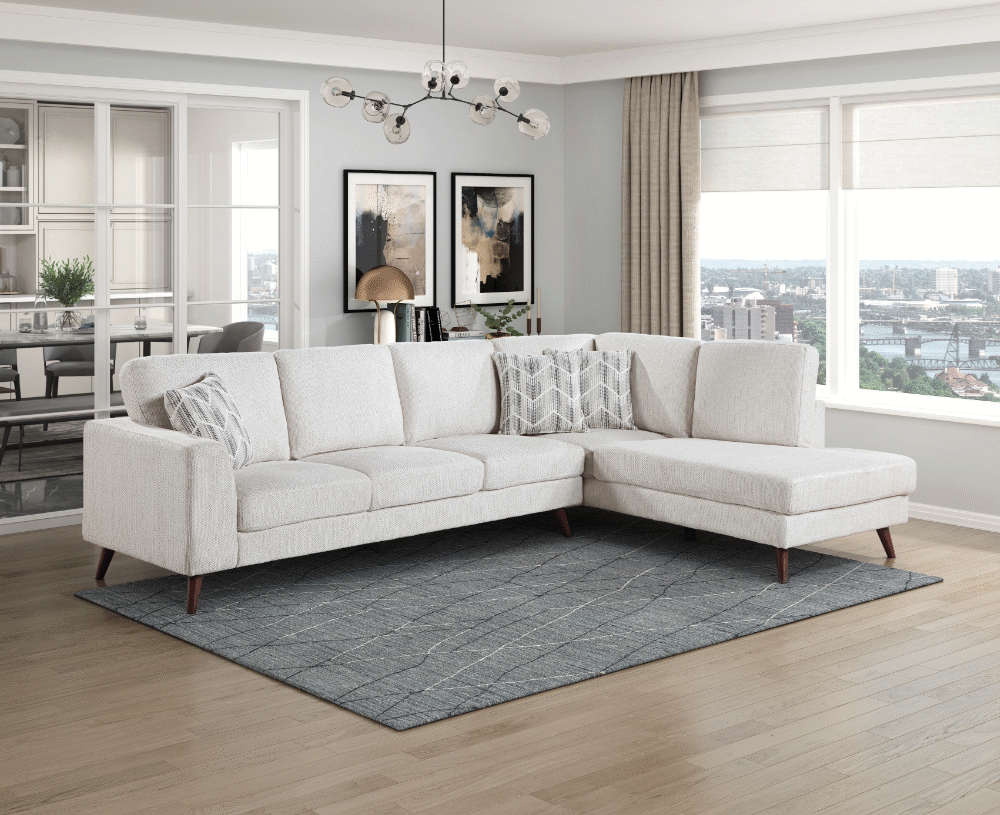 Broadway Collection Sectionals with Right Chaise 2-Piece Silver cloud