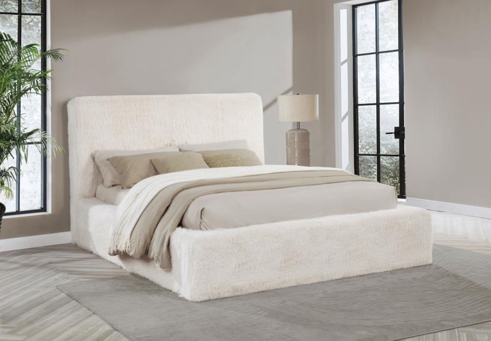 Rebecca Faux Fur Upholstered Queen Bed Cream