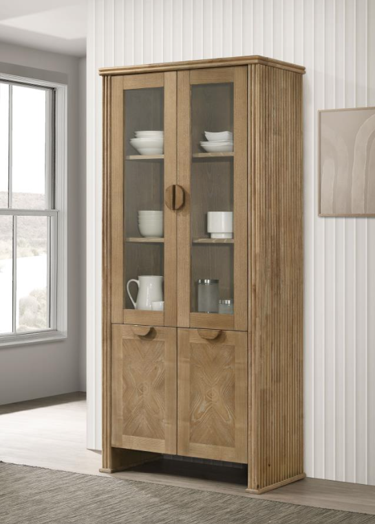 Adina 77-inch Tall Display Cabinet Distressed Light Brown