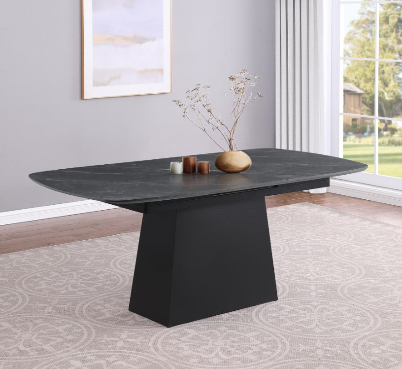 Potero 73-inch Faux Marble Extension Leaf Dining Table Black